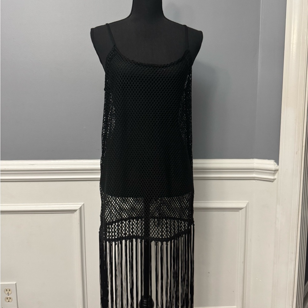 Target Wild Fable Swim Cover Black Fringe Mesh Dress. Size :SM